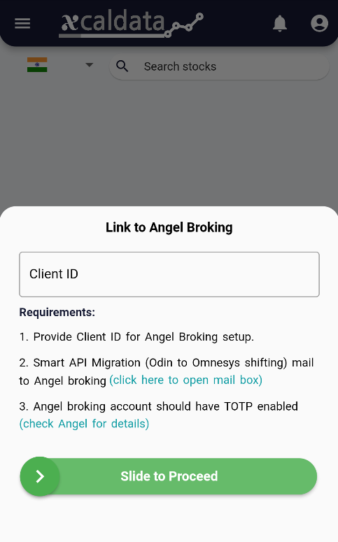 Angel Broking Integration with xCalData angelbottomsheet