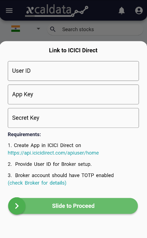 ICICIDirect Integration with xCalData icicibottomsheet