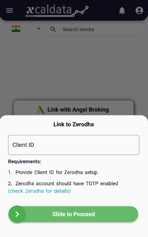 Zerodha Integration with xCalData zerodhalinkbottomsheet 1