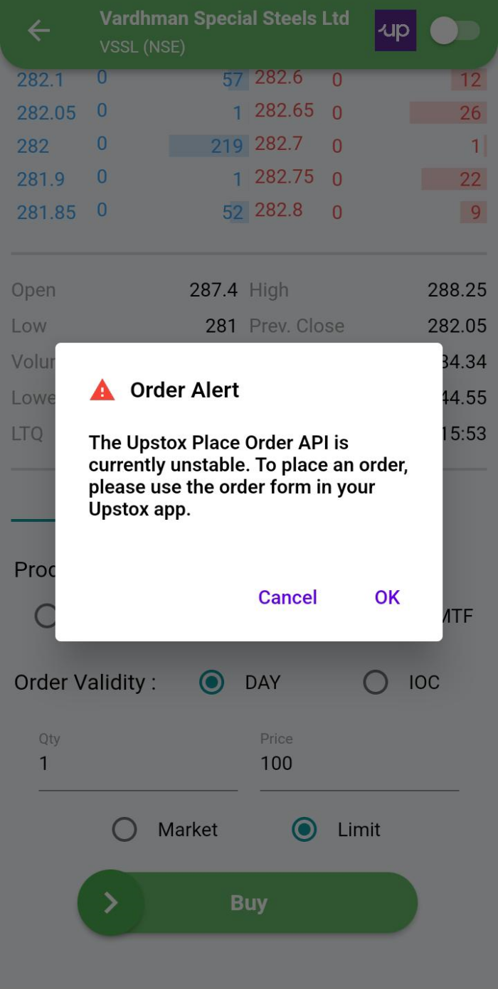 Upstox Integration with xCalData order