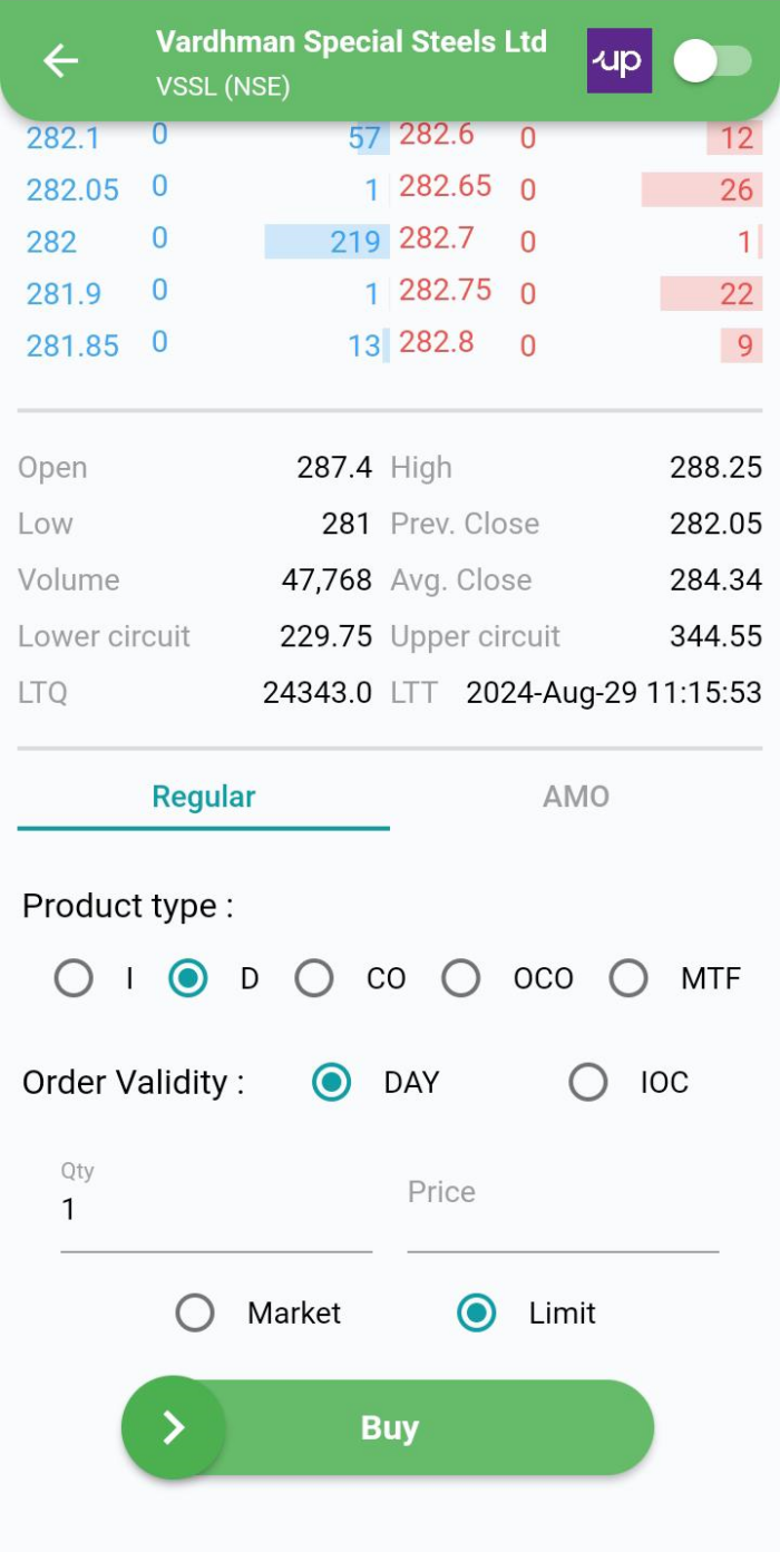 Upstox Integration with xCalData placeorder